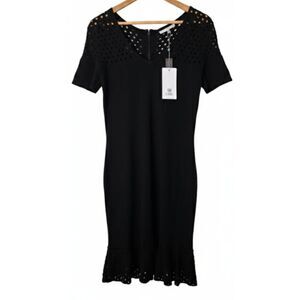 Sioni womens medium stretch knit sweater dress eyelet black stretch